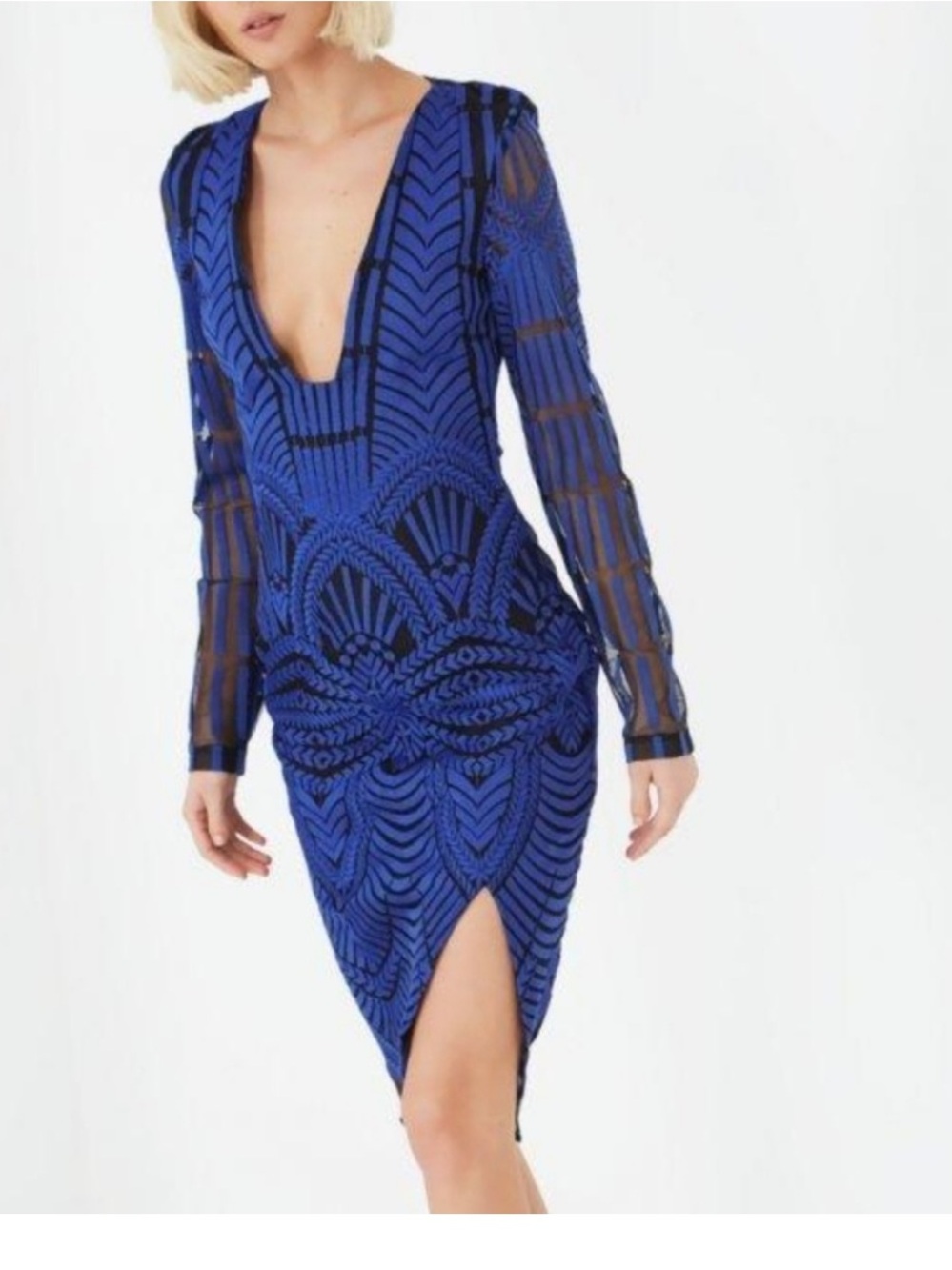 Lavish Alice Royal Blue Embroidered Midi Dress